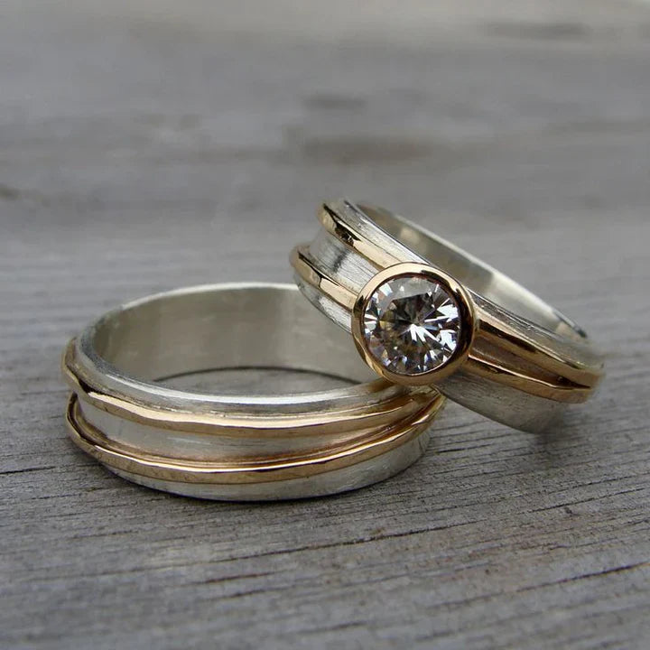 Vintage Fine Zirconia Gouden & Zilveren Ring Set