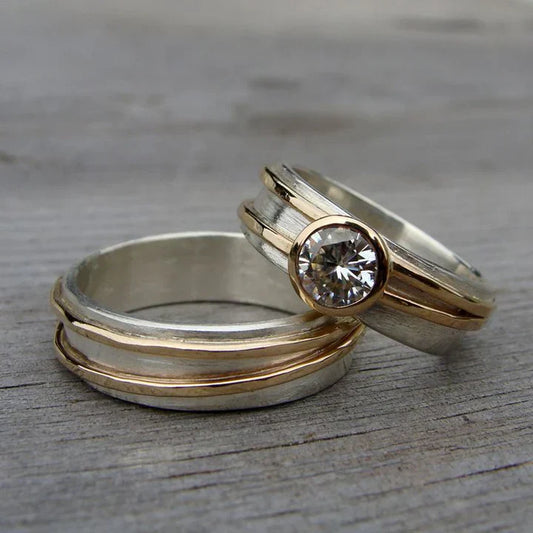 Vintage Fine Zirconia Gouden & Zilveren Ring Set