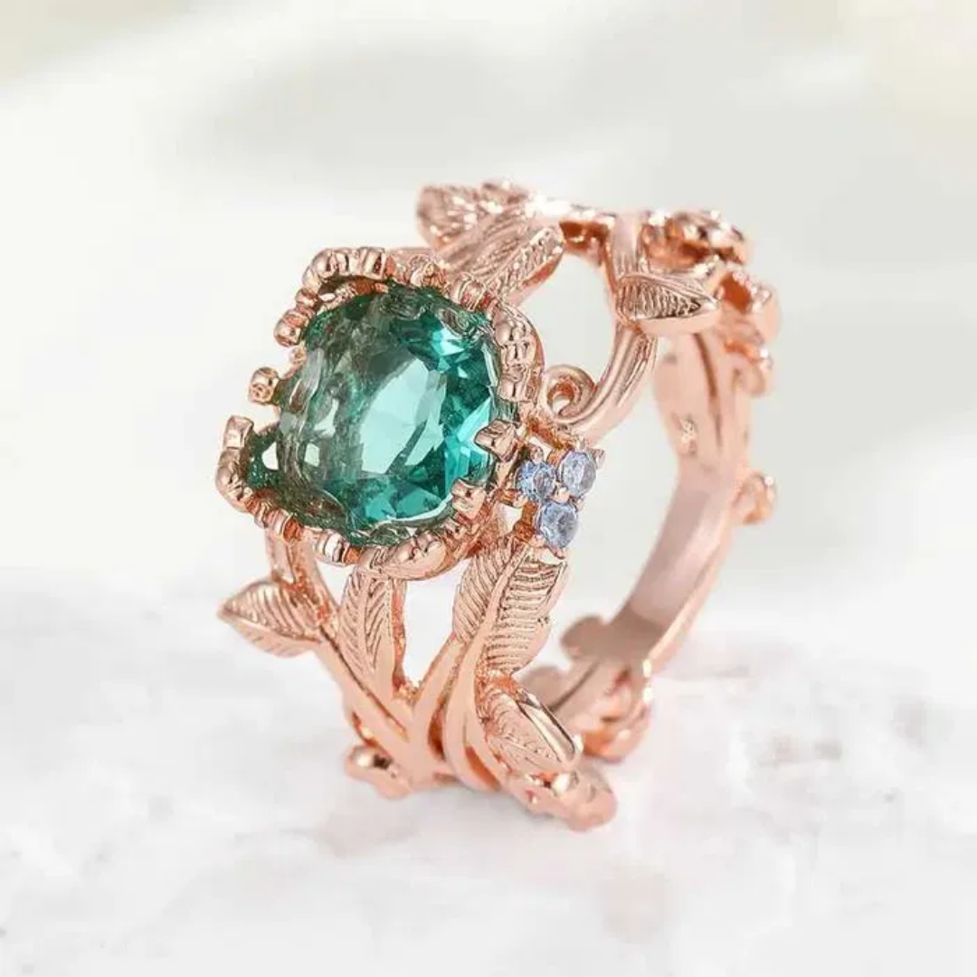 Vintage Roze Gouden Smaragd Kroonring
