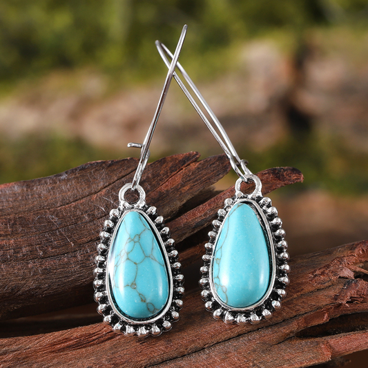 Vintage Zilveren Turquoise Druppel Oorbellen