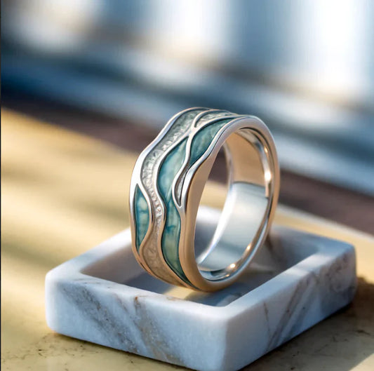 Turquoise Zilveren Golven Ring