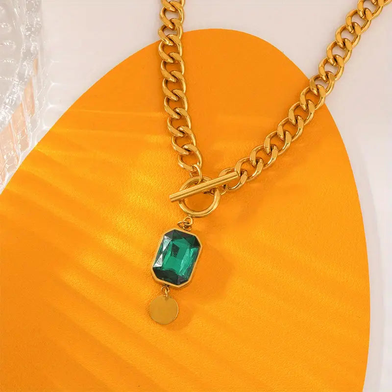 Massieve Ketting met Smaragd Hanger | Goud