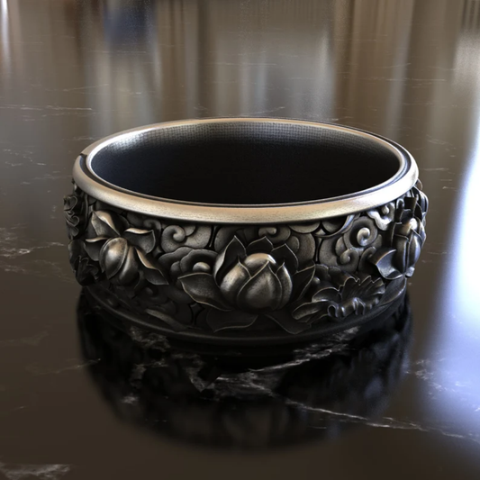 Gegraveerde Zwarte Brede Ring