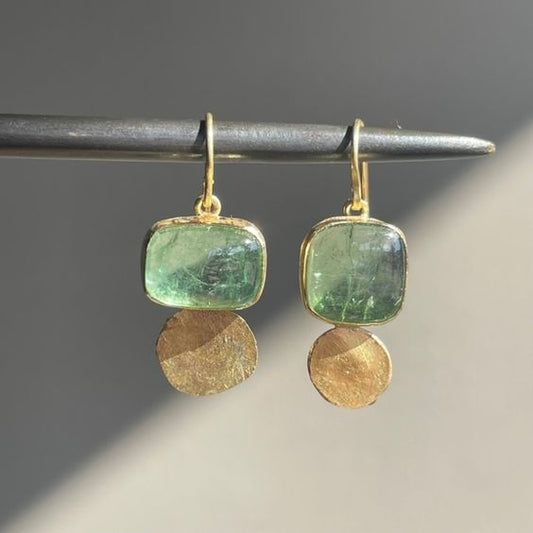 Vintage Groene Gouden Glazen Oorbellen