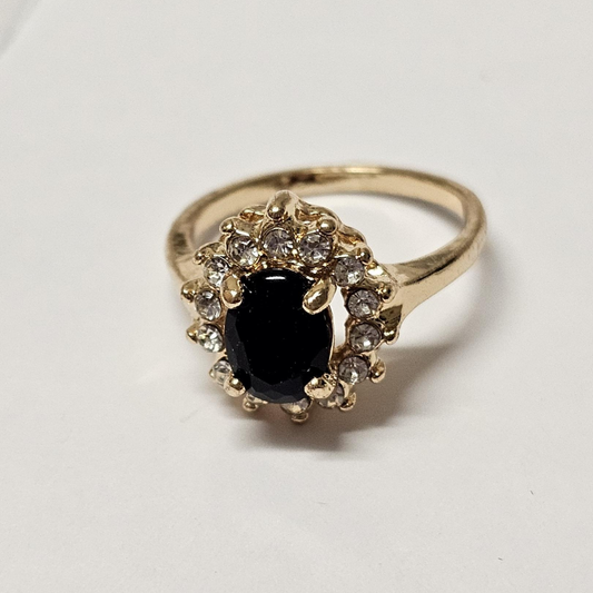 Vintage Zwarte Steen Halo Ring