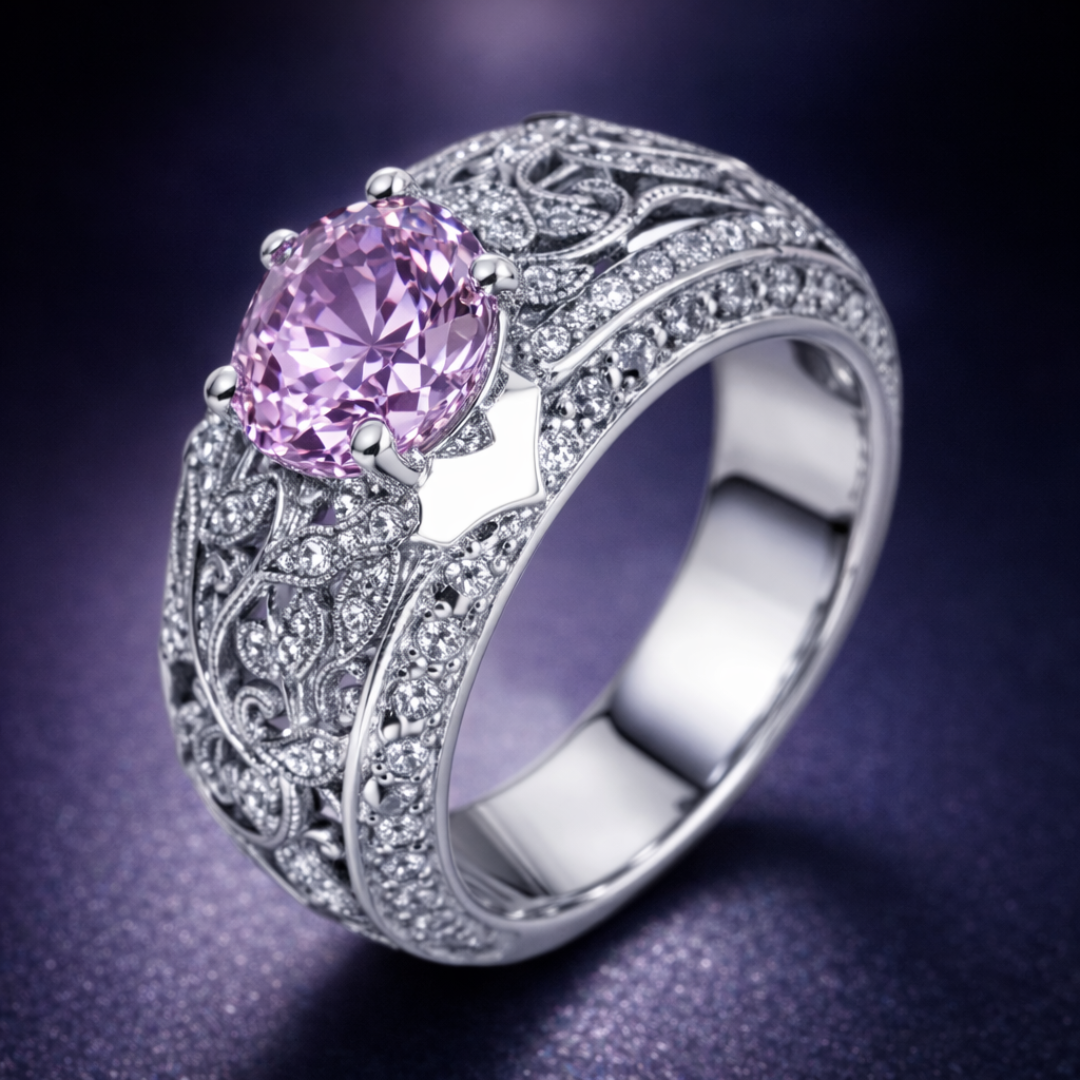 Zilveren Vintage Roze Kristallen Ring