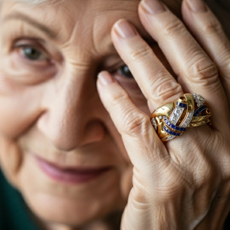 Vintage Gouden Blauwe Zirkonia Ring