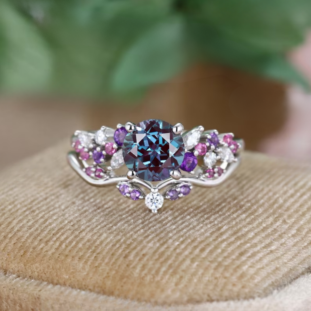 Paarse Kristallen Bloemenkroon Ring