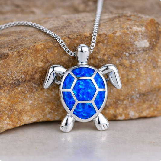 Vintage Vuur Opal Schildpad Hanger Ketting