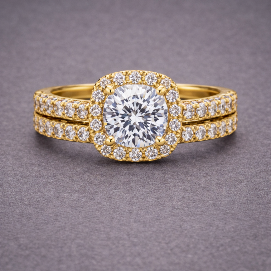 Klassieke Dubbele Halo Gouden Ring