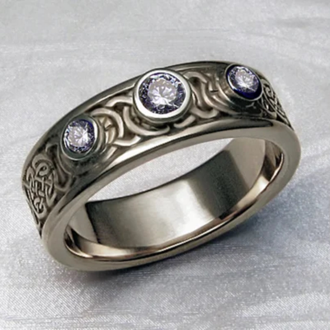 Drie Steen Vintage Zilveren Ring
