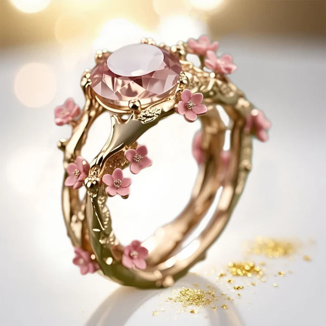 Floral Crystal Gold Statement Ring