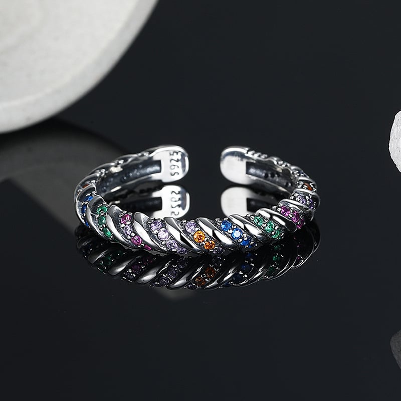 Genevieve | Vintage Kleur Stripe Zilveren Ring