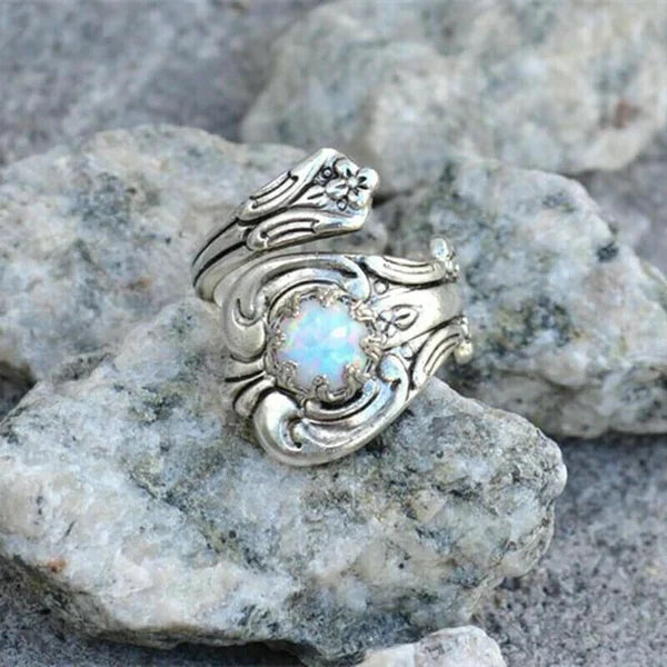 Witte Opal Lepel Verstelbare Ring