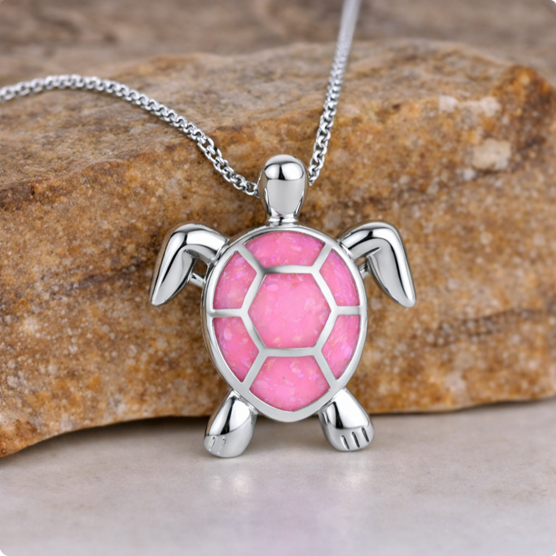 Vintage Vuur Opal Schildpad Hanger Ketting