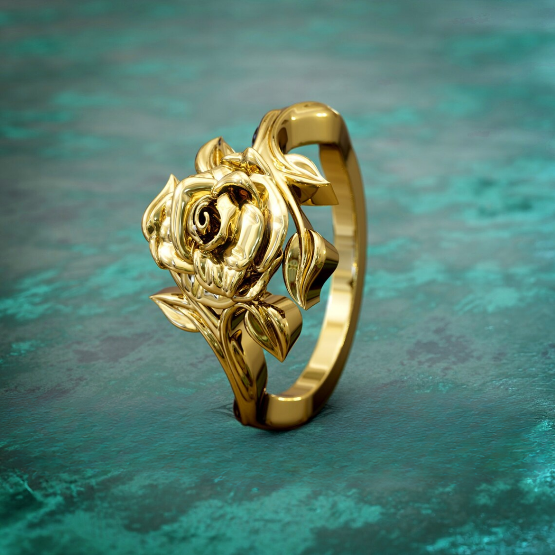 Gouden Rozen Sculptuur Ring