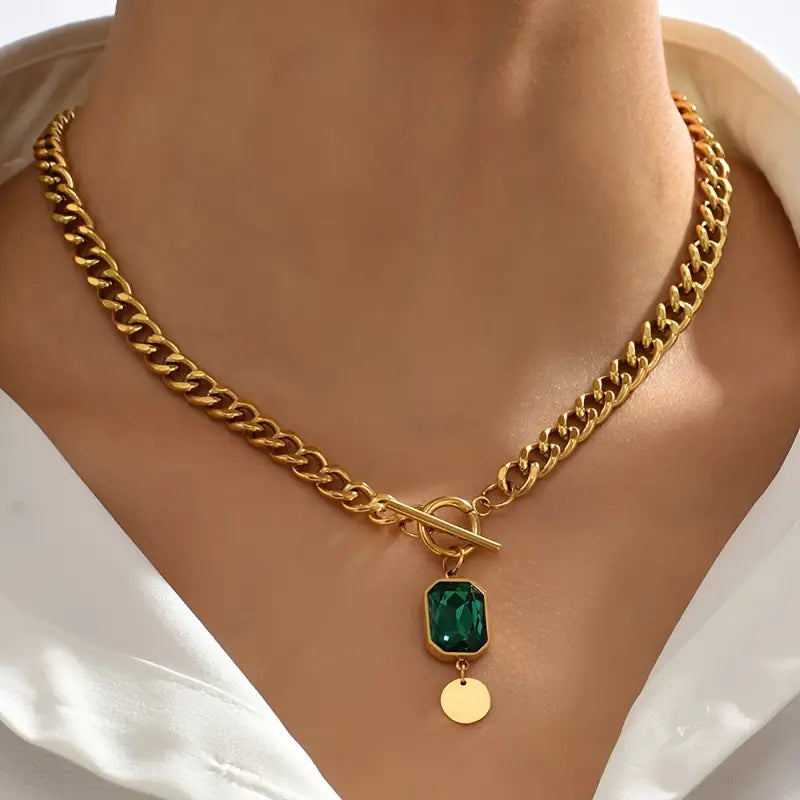 Massieve Ketting met Smaragd Hanger | Goud