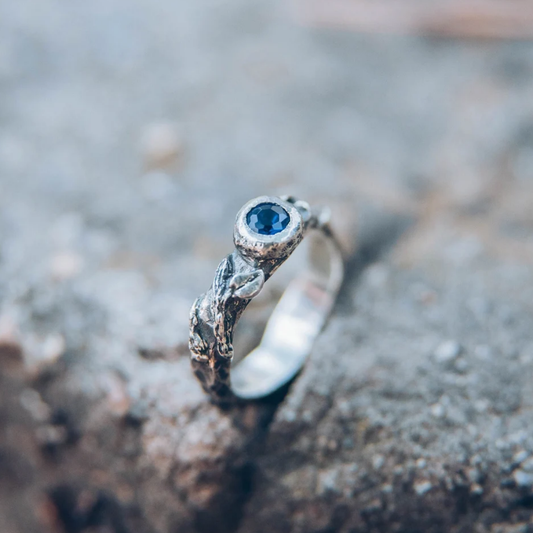 Vintage Blauwe Steen Blad Ring