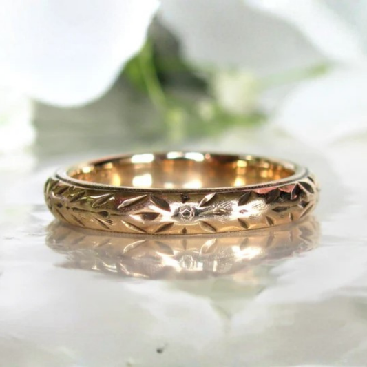 Vintage Gouden Gegraveerde Ring