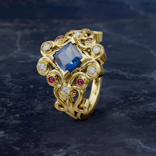 Saffier Cluster Gouden Ring