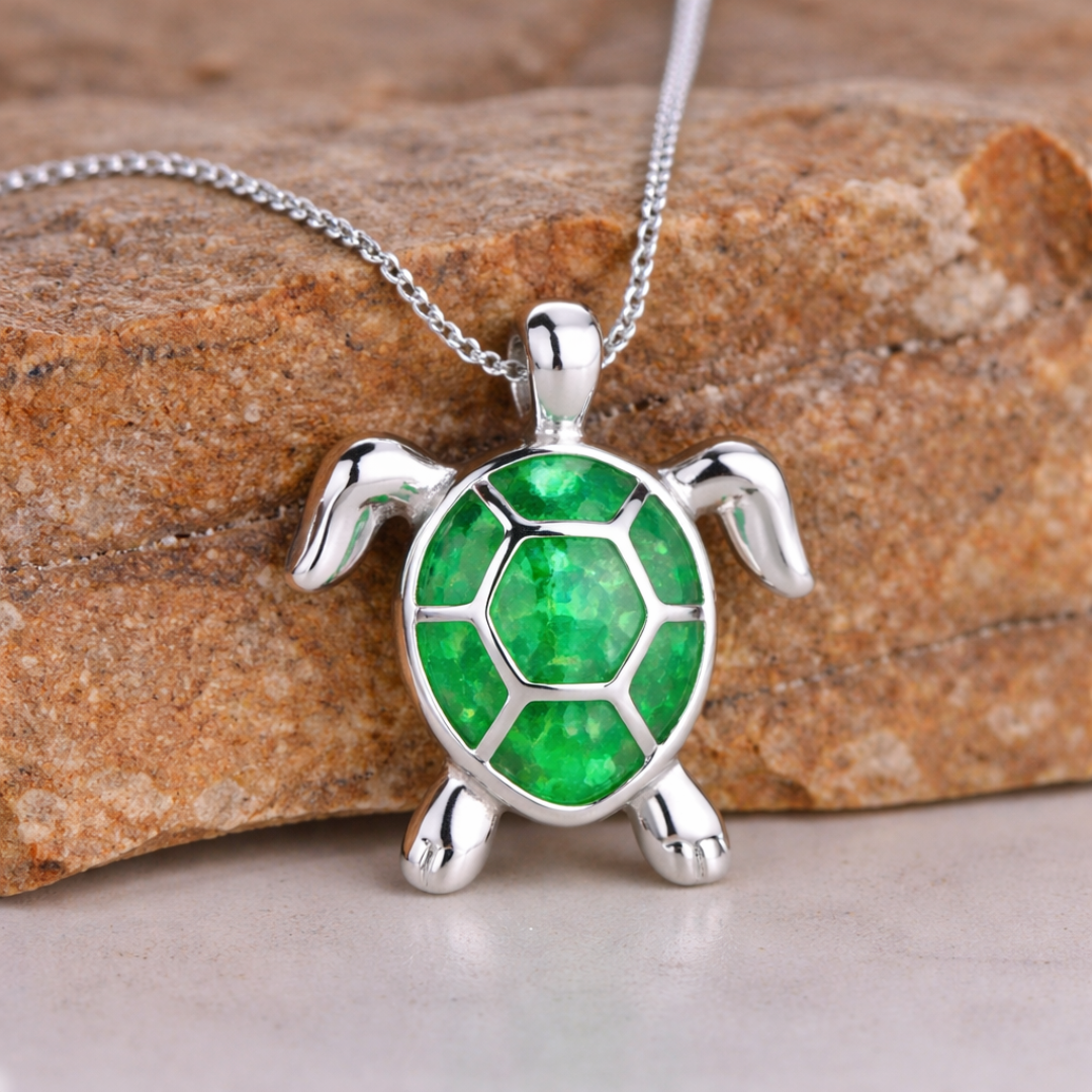 Vintage Vuur Opal Schildpad Hanger Ketting