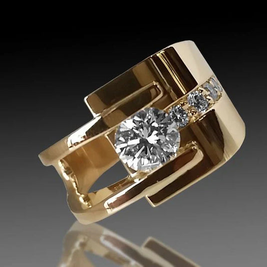 Vintage Gouden Irregulaire Zirkonia Ring