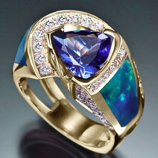 Vintage Ocean Blue Crystal Ring | Duurzame Ocean-Inspirerende Sieraden