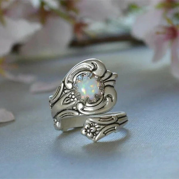Witte Opal Lepel Verstelbare Ring