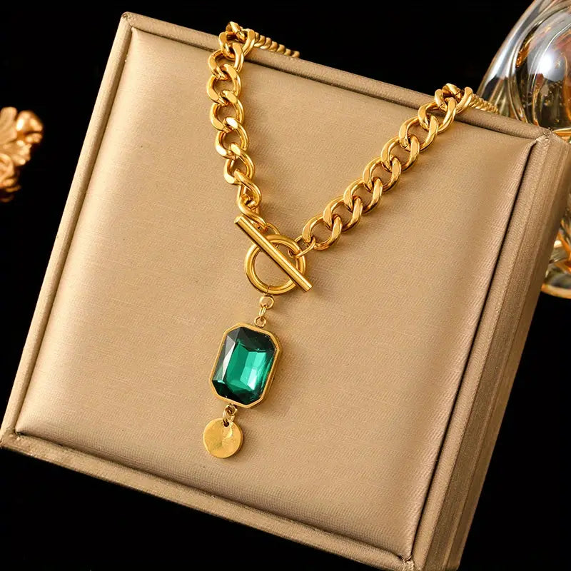 Massieve Ketting met Smaragd Hanger | Goud
