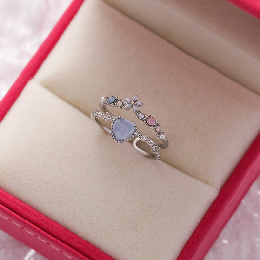 Verstelbare Blauwe Steenring met Zirkonia in Sterling Zilver