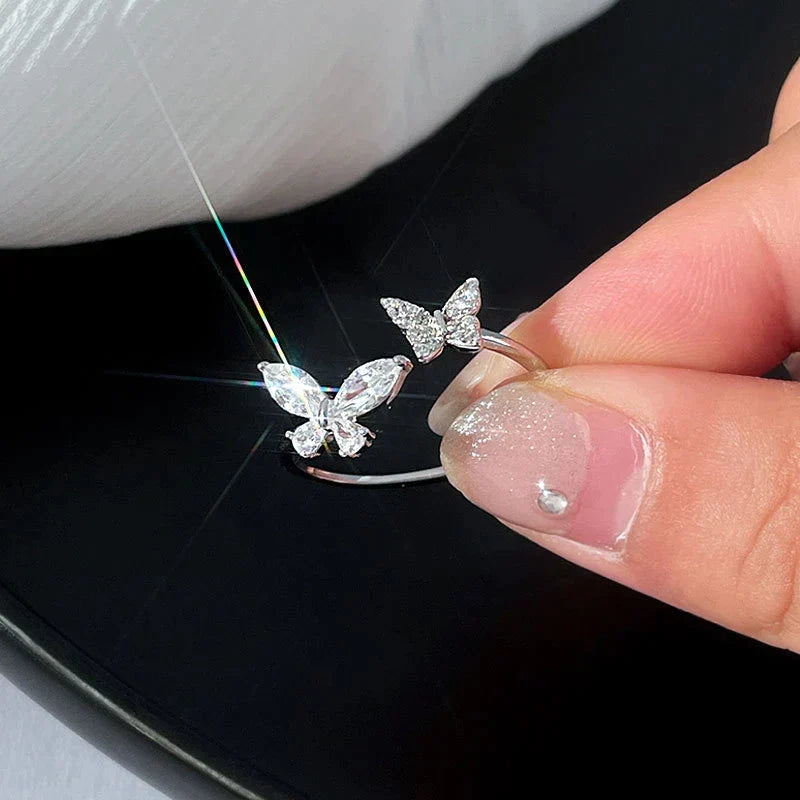 Verstelbare Glanzende Vlinder Ring in Zilver
