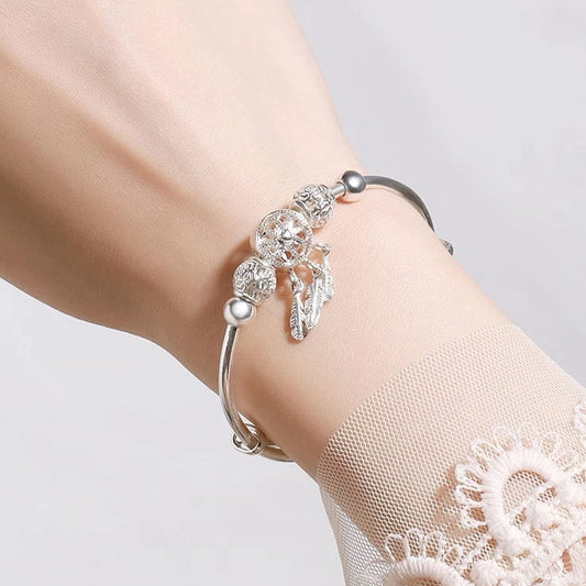 925 Sterling Zilver Verstelbare Armband met Drievoudige Blad Charms