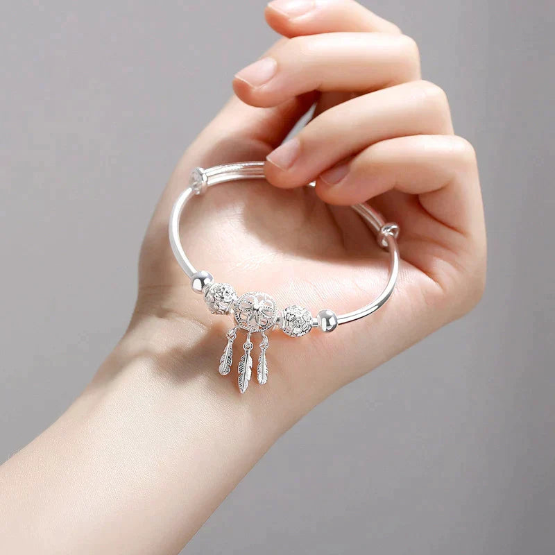 925 Sterling Zilver Verstelbare Armband met Drievoudige Blad Charms