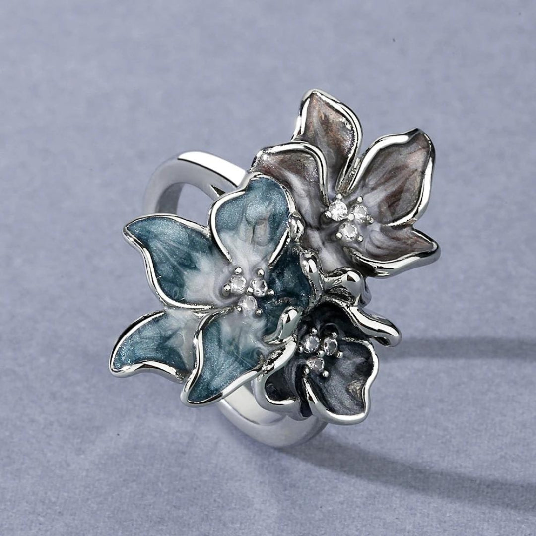 Exotische Bloemring in 925 Sterling Zilver