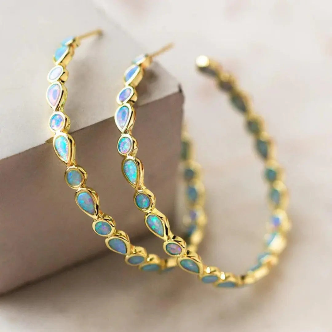 Vintage Blauwe Opal Gouden Oorbellen