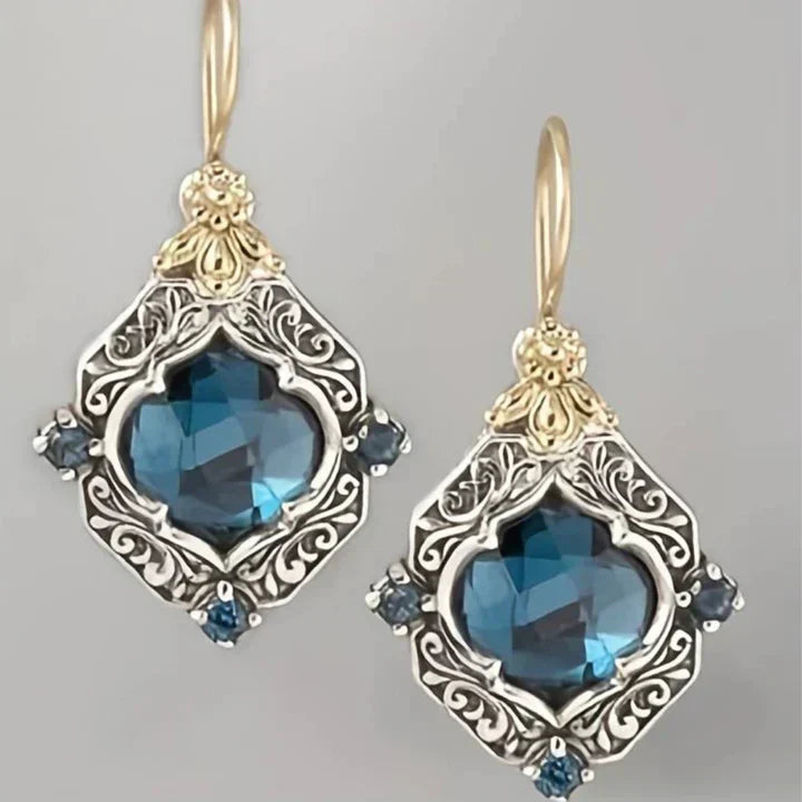 Vintage Blauwe Kristallen Gouden Oorbellen