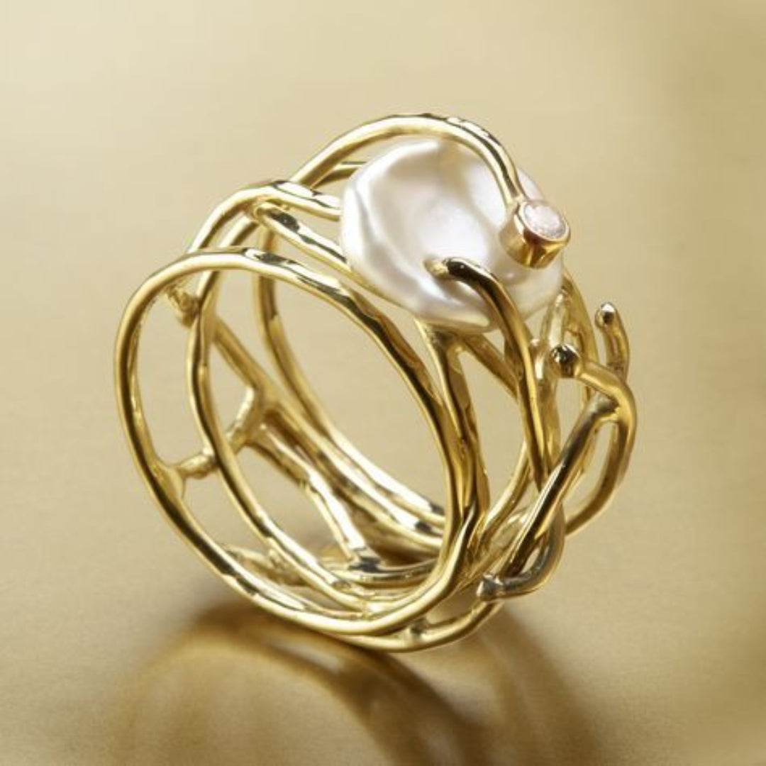 Vintage Dunne Gouden & Parel Ring