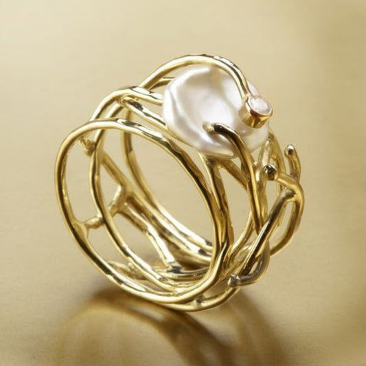 Vintage Dunne Gouden & Parel Ring