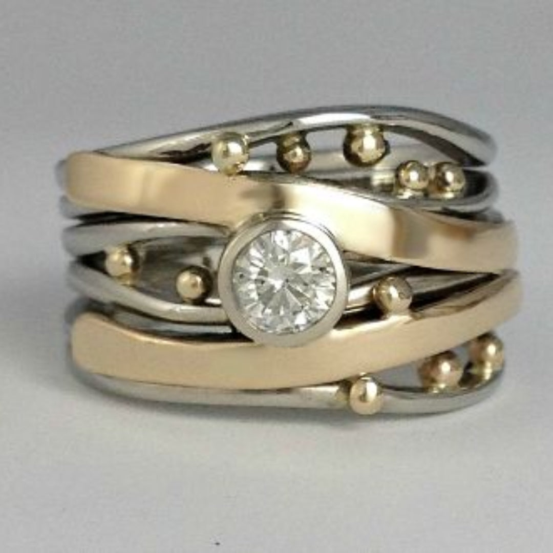 Vintage Gouden Ingelegde Zirkonia Ring