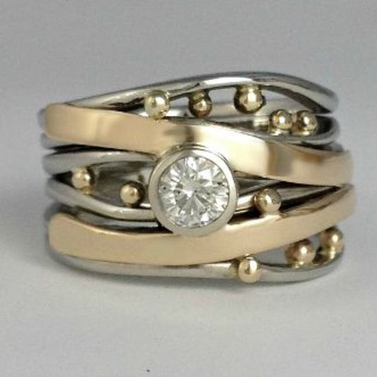 Vintage Gouden Ingelegde Zirkonia Ring