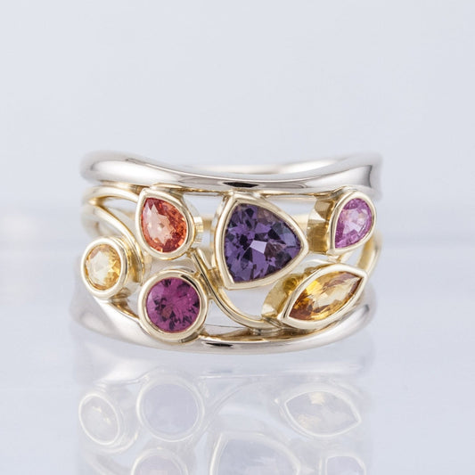 Vintage Gouden & Zilveren Kleurrijke Zirkonia Ring