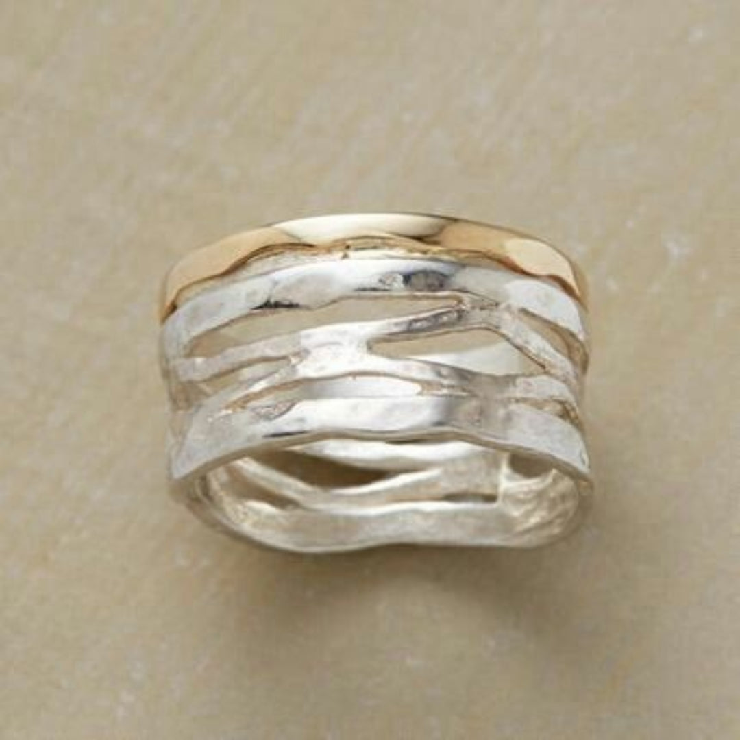 Vintage Gouden & Zilveren Holle Ring