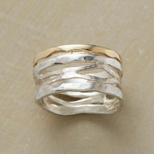 Vintage Gouden & Zilveren Holle Ring