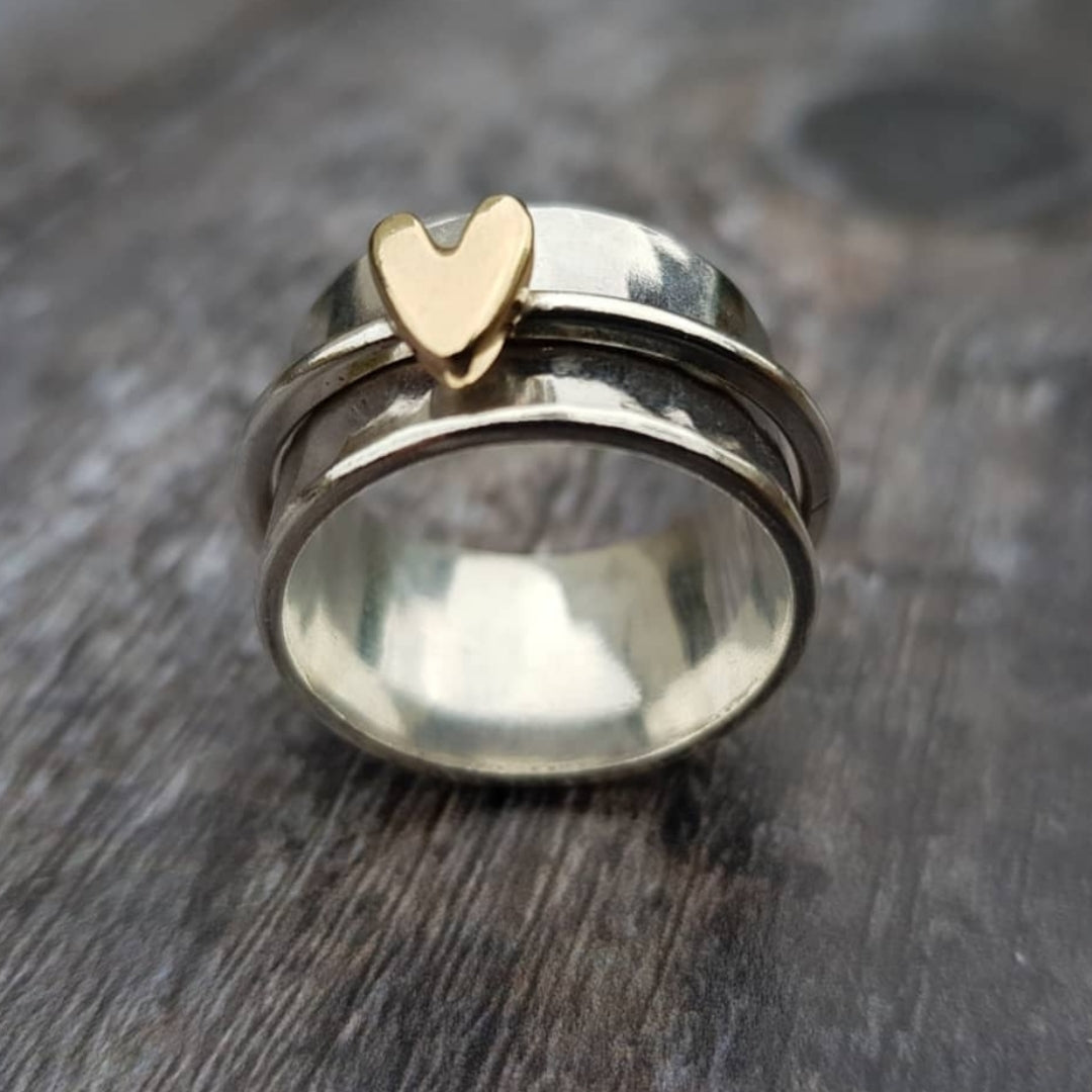 Vintage Gouden Hart Zilveren Ring