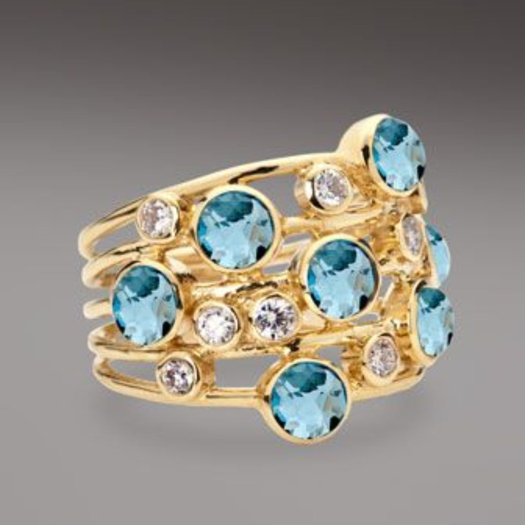 Vintage Blauwe Set Zirkonia Gouden Ring