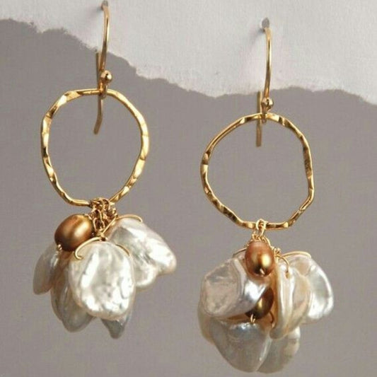 Vintage Parels Hangende Bloem Gouden Oorbellen