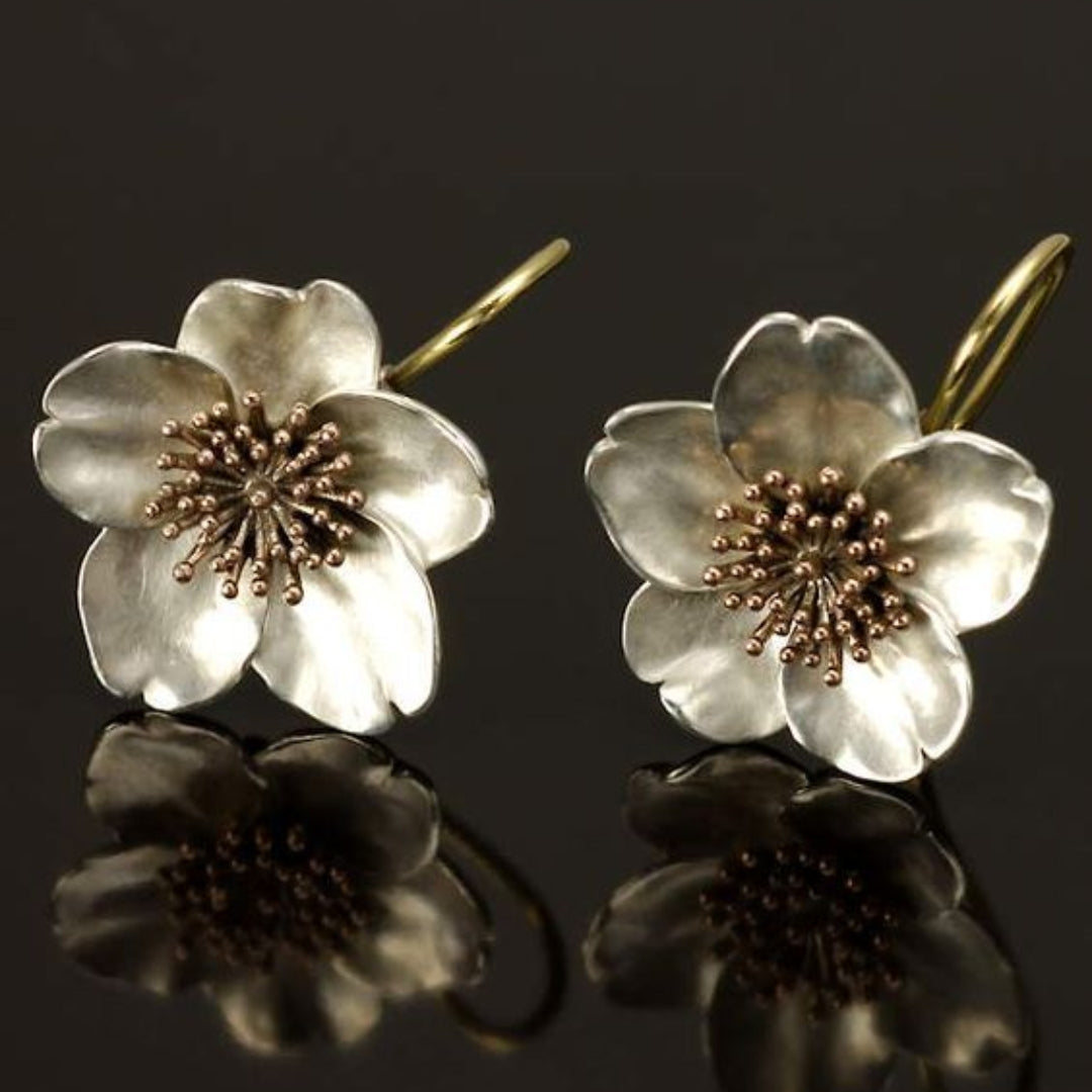 Vintage Zilver & Gouden Bloesem Oorbellen