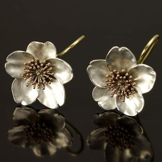 Vintage Zilver & Gouden Bloesem Oorbellen