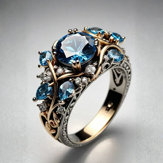 Exotische Blauwe Kristallen Ring