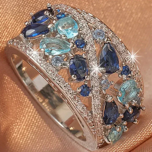 Vintage Blauwe Zirkonia Ring